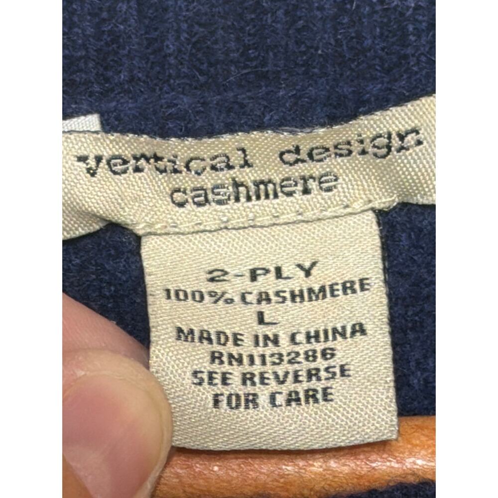 Vertical Design Cashmere Sweater Large Navy Blue 2 Ply Classic Preppy Ribbed - Picture 3 of 5